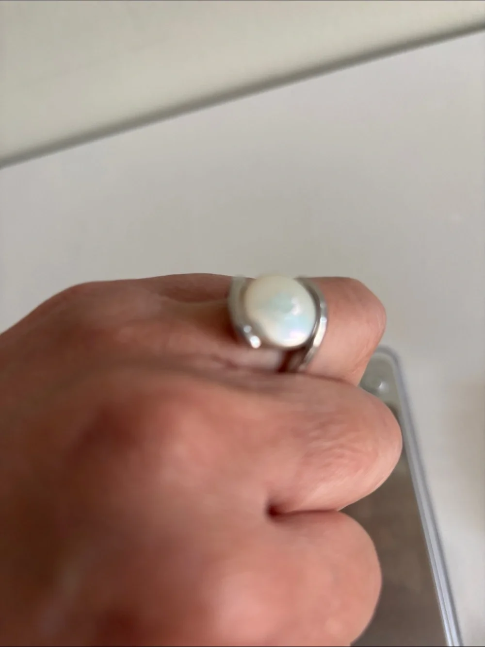 Sterling Silver Ring with Opal-Look White Stone - Women Jewelry - Picture 6 of 6